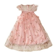 girls dresses Lace Toddler Embroidery Floral Dress Sleeve Girls Fly Clothes Baby Skirt easter clothes Pink,Size:3-4 Years